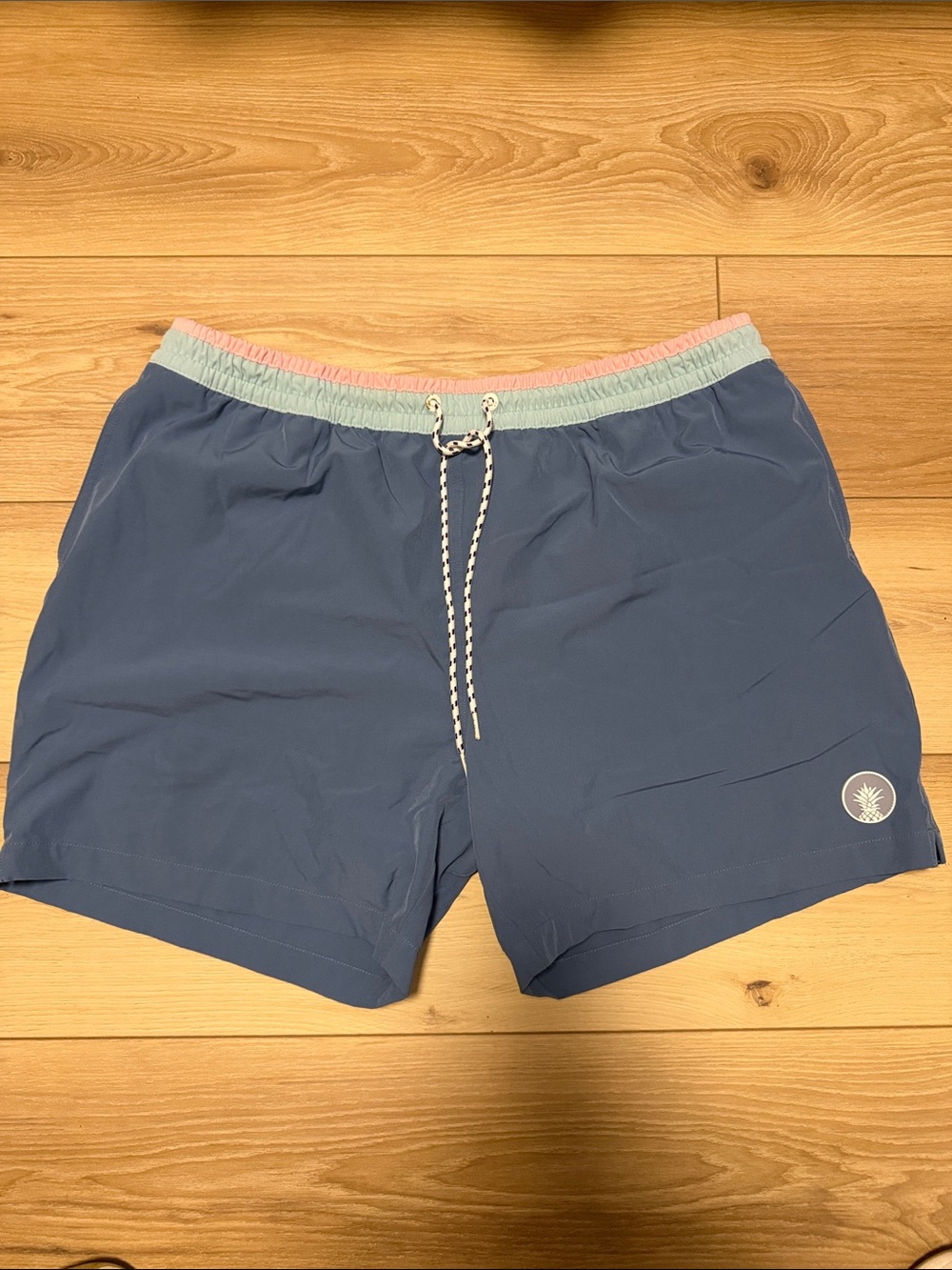 chubbies Navy Swim Trunks with Mint & Pink Waistband